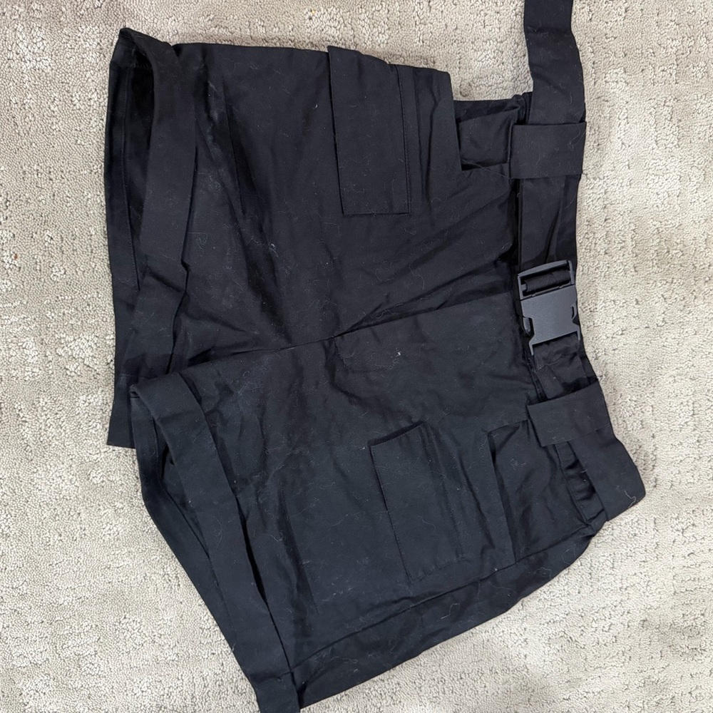 Black Utility Buckle Shorts